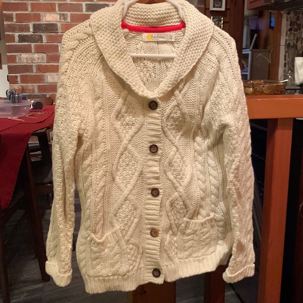 Baby Boden cable knit white cardigan